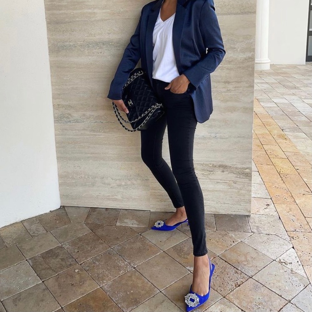 Zara sling back heels with crystal jewel detail cobalt blue blogger style manolo - Picture 6 of 7